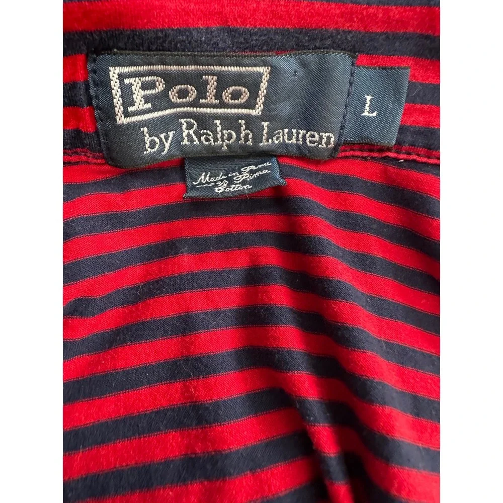 VTG Polo‎ Ralph Lauren men's red & blue striped polo Pima cotton LARGE
